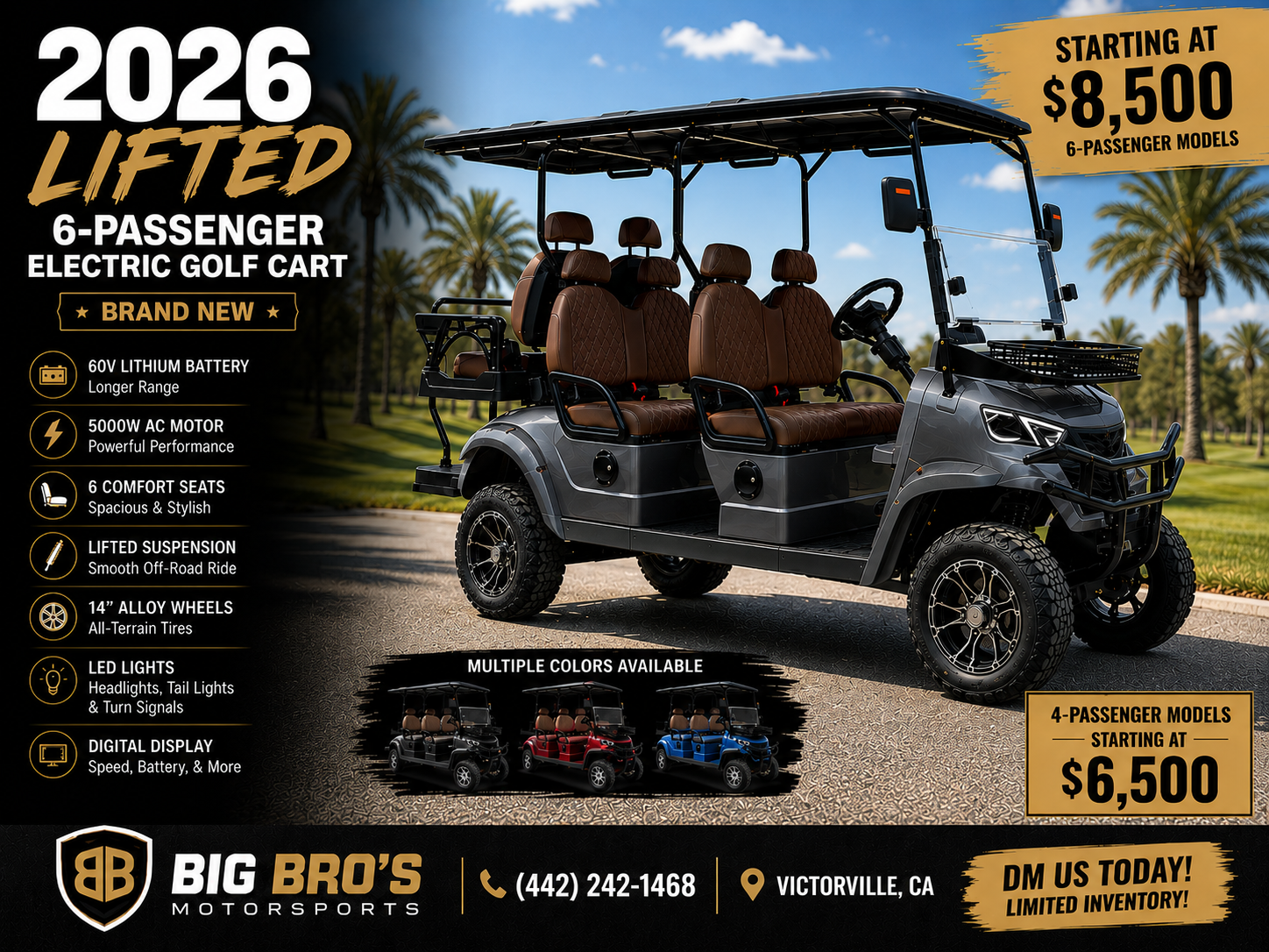 2026 Lifted 6-Passenger Electric Golf Cart — Gray