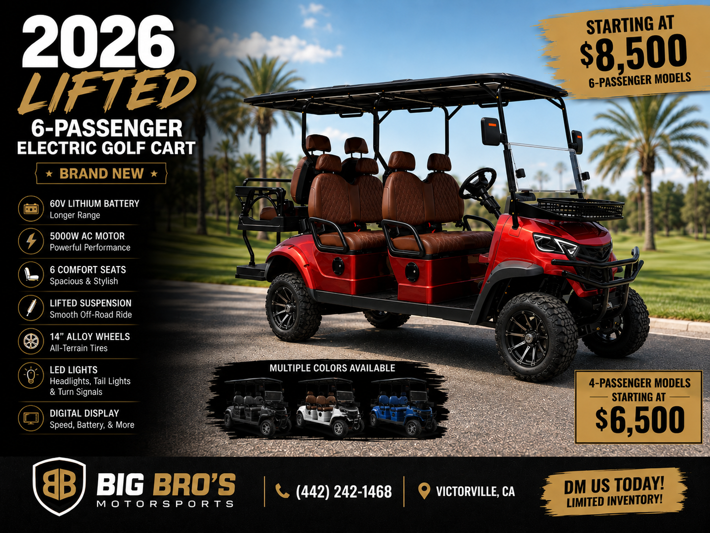 2026 Lifted 6-Passenger Electric Golf Cart — Red