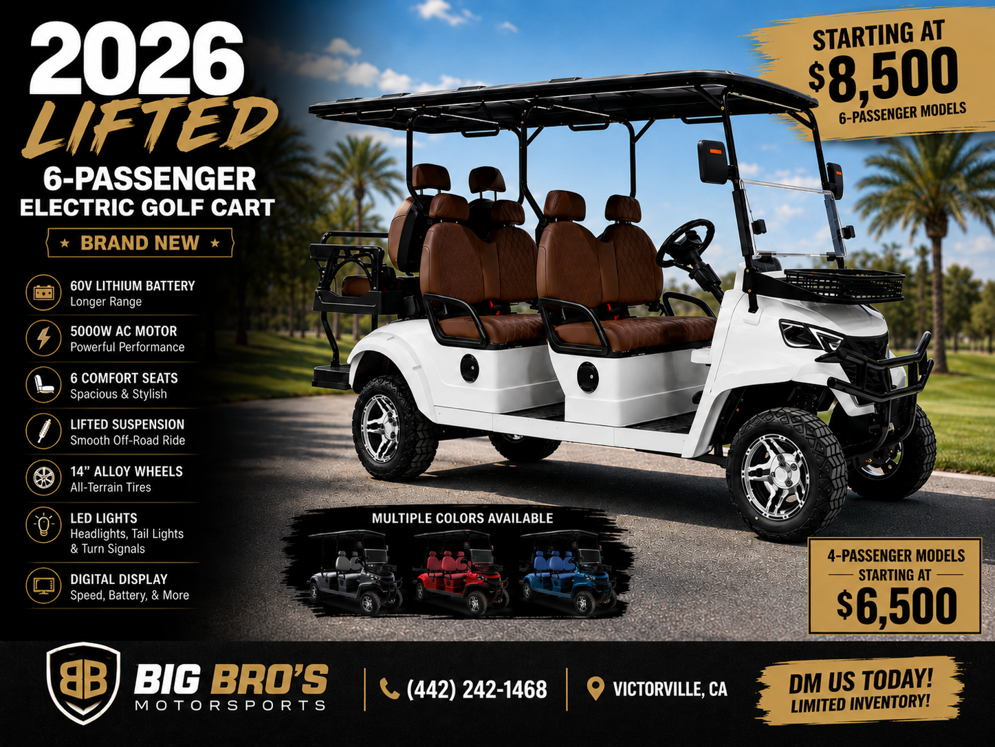 2026 Lifted 6-Passenger Electric Golf Cart — White