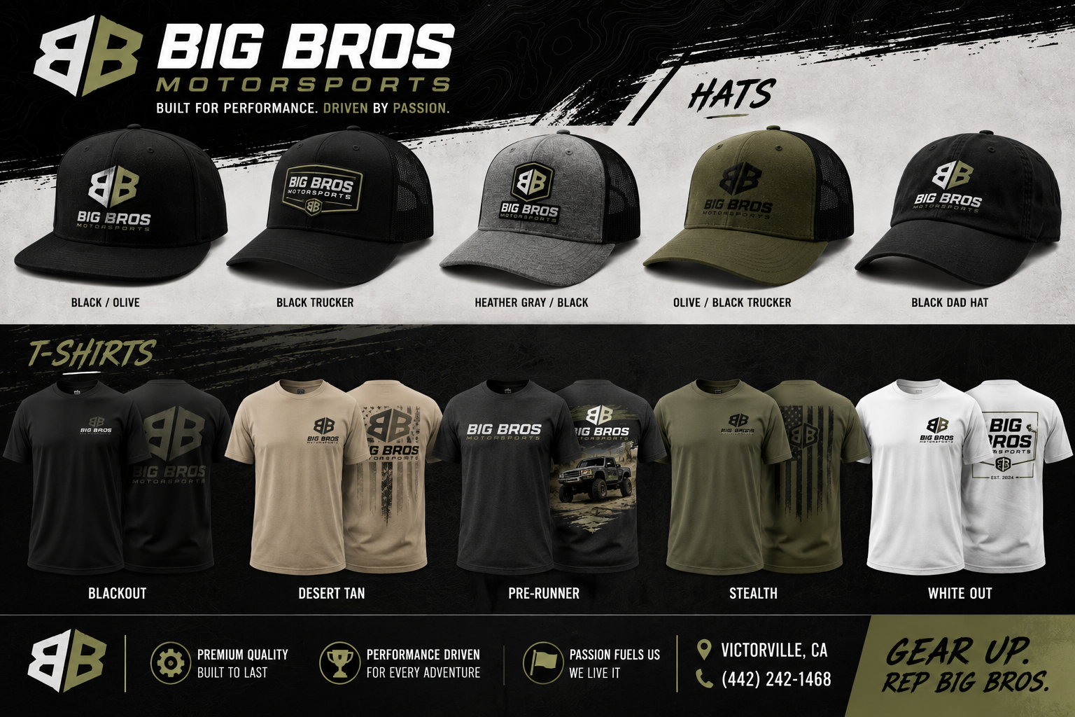 Big Bros Motorsports hats and shirts